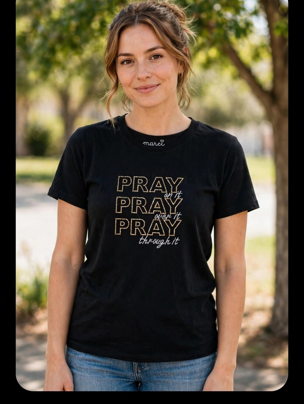 Marc I Black Rhinestone 'Pray' Short Sleeve Tee